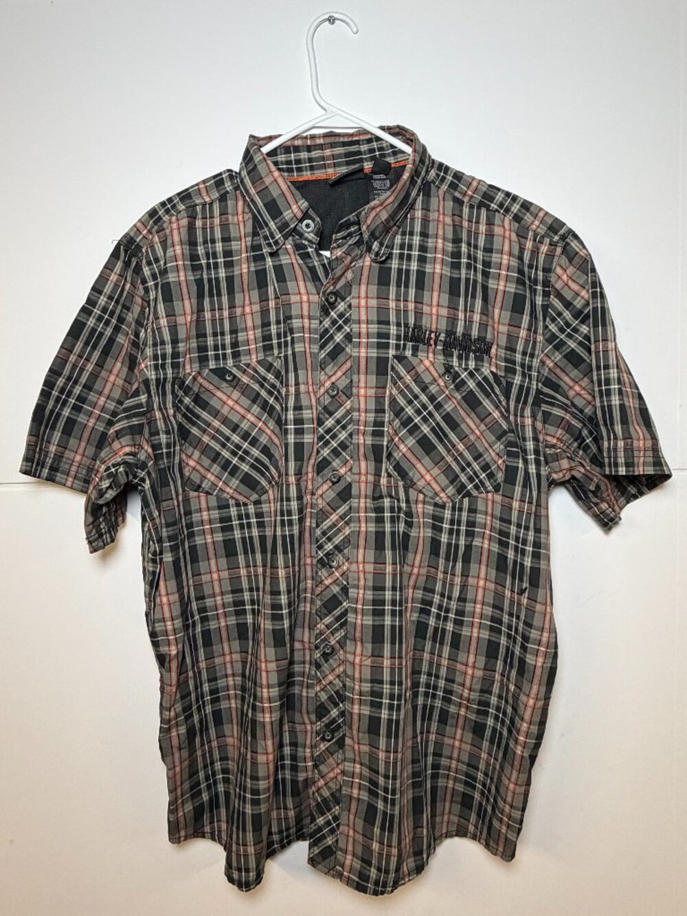 Harley-Davidson H-D Performance Men’s XL Plaid Short Sleeve Button-Up Skull